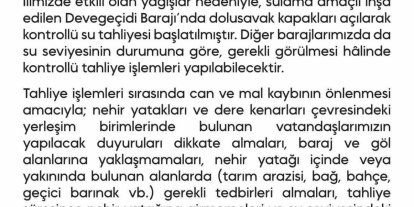 Devegeçidi Barajı’nda su tahliyesine başlandı