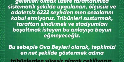 Ova Beyleri tribünlerden süresiz çekildiğini açıkladı