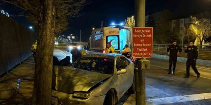 Kaldırıma çıkan otomobil ağaca çarptı: 2 yaralı