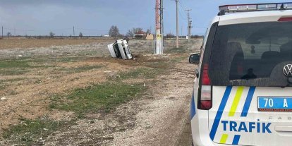 Karaman’da otomobil devrildi: Araçtaki 5 kişi kazayı burnu bile kanamadan atlattı