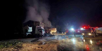 Ağır vasıta servisinde yangın çıktı: 2 çekici, 1 kamyon zarar gördü