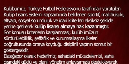 Elazığspor, kulüp lisansı almaya hak kazandı