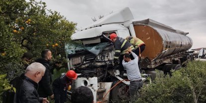 Erzin’de tanker narenciye bahçesine uçtu