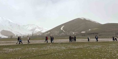 Üniversite öğrencilerinden çiğdemler arasında doğa yürüyüşü