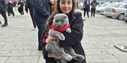 Küçük çocuk Eskişehirspor maçına kedisi ile geldi