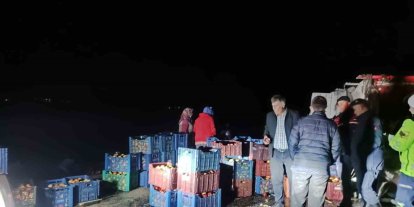 Kazada çevreye dağılan elmaları köy sakinleri topladı