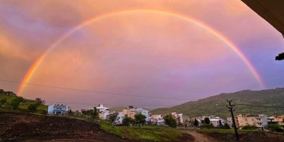 Çermik’te yağmur sonrası oluşan gökkuşağı görsel şölen sundu