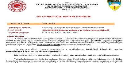 Tunceli için sağanak yağış uyarısı