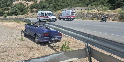 Otomobil çelik bariyerin altına girdi, sürücü kazayı hafif yaralı atlattı