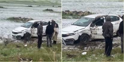 Kars'ta trafik kazası, araç takla attı
