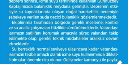 Malatya’da deprem sonrası içme suyunda bulanıklık oldu