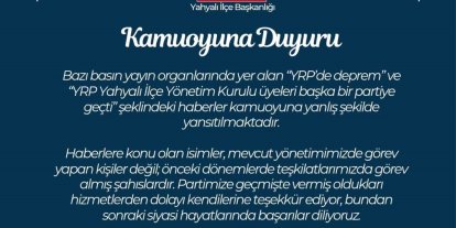 YRP Kayseri İl Başkanlığı’ndan kamuoyu açıklaması