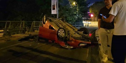 Şişli’de alkollü sürücü yoluna çıkan köpeğe çarpmamak için takla attı
