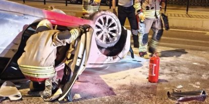 Edirne’de otomobil refüje çarpıp takla attı: 1 yaralı
