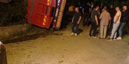Giresun’da yaş çay yüklü kamyon devrildi