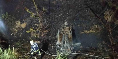 Şarampole yuvarlanan otomobil orman yangınına neden oldu