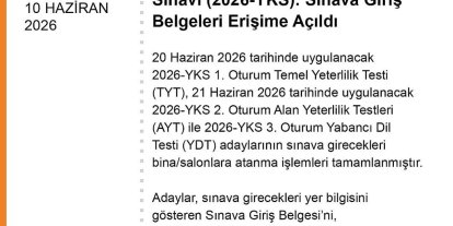 YKS giriş belgeleri erişime açıldı