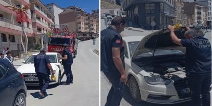 Araca sıkışan yavru kedi itfaiye tarafından kurtarıldı