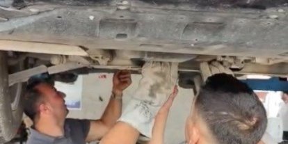 Osmaniye’de otomobilin motoruna sıkışan yavru kedi kurtarıldı