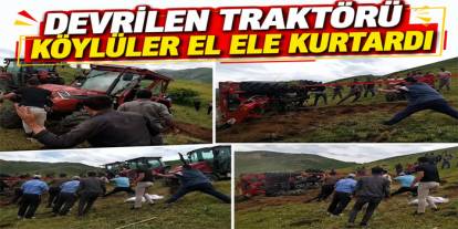 Kars’ta Devrilen Traktör Köylülerin Dayanışmasıyla Kurtarıldı