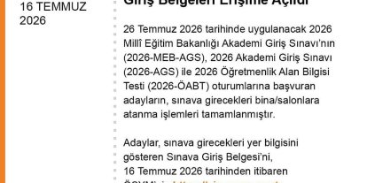 AGS ve ÖABT’nin giriş belgeleri erişime açıldı