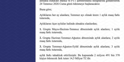 Emekli Sandığı kapsamındaki zam farkı ödemeleri 24 Temmuz’da başlayacak
