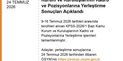 KPSS-2026/1 yerleştirme sonuçları açıklandı