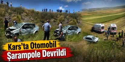 Kars'ta otomobil şarampole devrildi: 2 yaralı