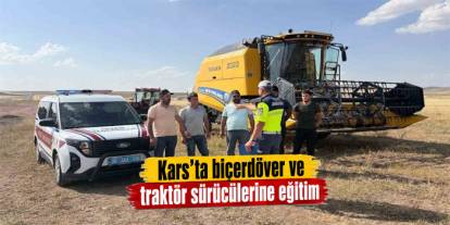 Kars’ta biçerdöver ve traktör sürücülerine kapsamlı trafik eğitimi verildi