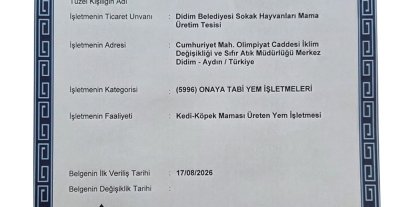 Didim’in mama üretim tesisine onay belgesi verildi