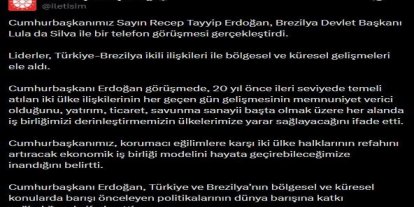 Cumhurbaşkanı Erdoğan, Brezilya Devlet Başkanı Silva ile telefonda görüştü