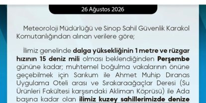 Sinop’ta deniz uyarısı