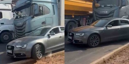 Kaza sonrası korku dolu anlar: Tır şoförü, camını kıran sürücünün aracına çarpıp kaçtı