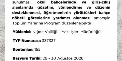 Niğde İŞKUR’dan okullar için 155 kişilik TYP duyurusu