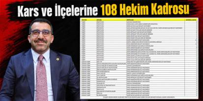 Kars ve İlçelerine 108 Hekim Kadrosu