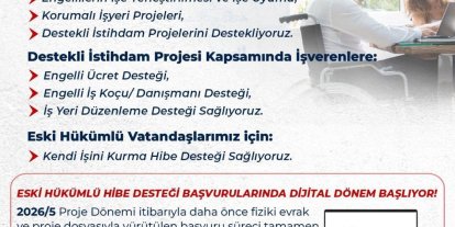 Engelli ve eski hükümlü vatandaşlar için hibe desteği 2026 yılı 5. dönem başvuruları başladı