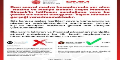 DMM’den Bakan Şimşek’in istifasını sunduğu yönündeki iddialara yalanlama