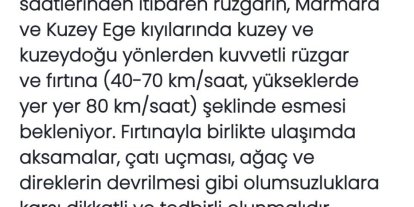 Meteoroloji açıkladı: Marmara ve Kuzey Ege’de fırtına bekleniyor