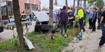 Kontrolden çıkan otomobil refüjdeki ağaca çarptı: 2 yaralı