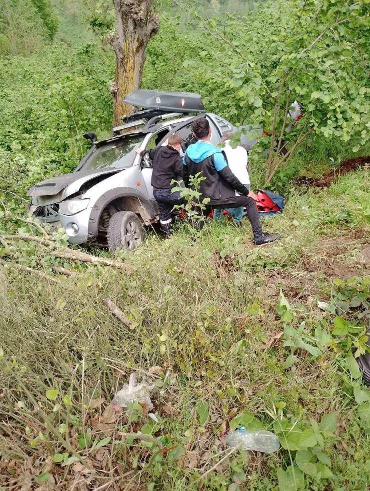 Elektrik direğine çarpan pikap tarlaya uçtu: 2 yaralı