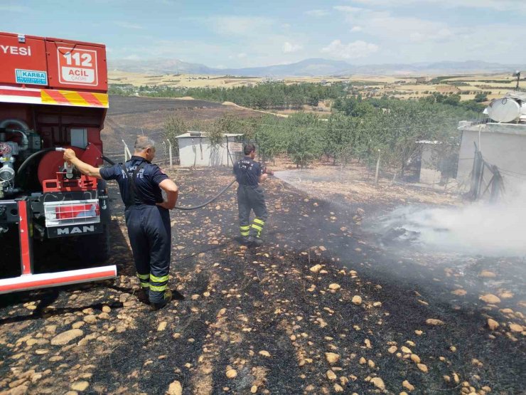 Anız yangını bahçeye sıçradı