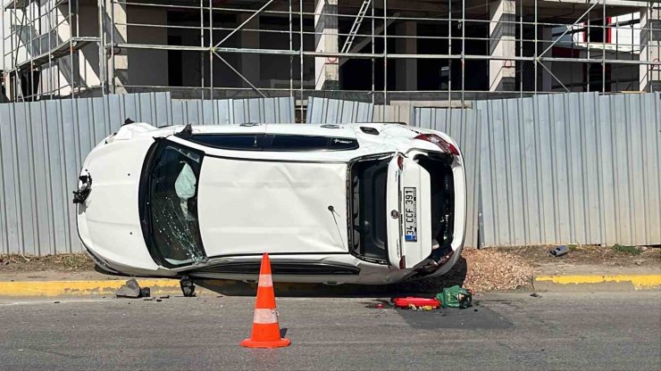 Vince çarparak takla atan otomobilden burnu bile kanamadan çıktı