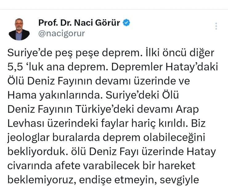 Deprem uzmanı Naci Görür’den "endişe etmeyin" açıklaması