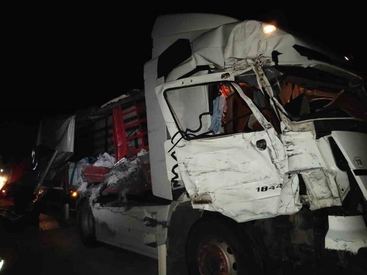 Emniyet şeridindeki yolcu otobüsüne tır çarptı: 1 yaralı