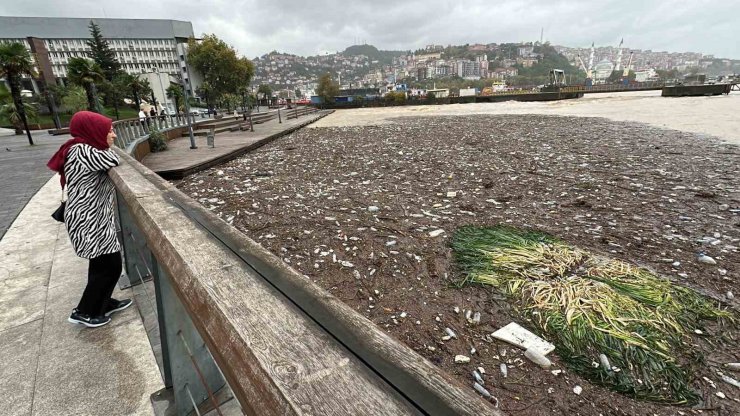 Sağanak ve fırtına sonrası Zonguldak sahilinde çevre kirliliği oluştu