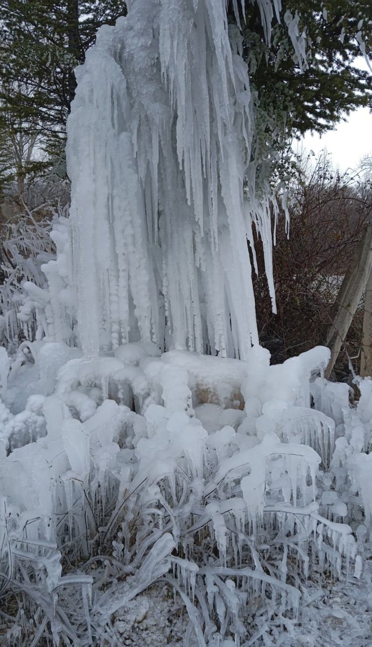 Gediz’de ağaçlarda buz sarkıtları oluştu