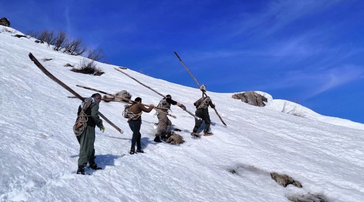 Çiftçiler 3 bin rakımdan kızak ve brandayla otları indiriyor