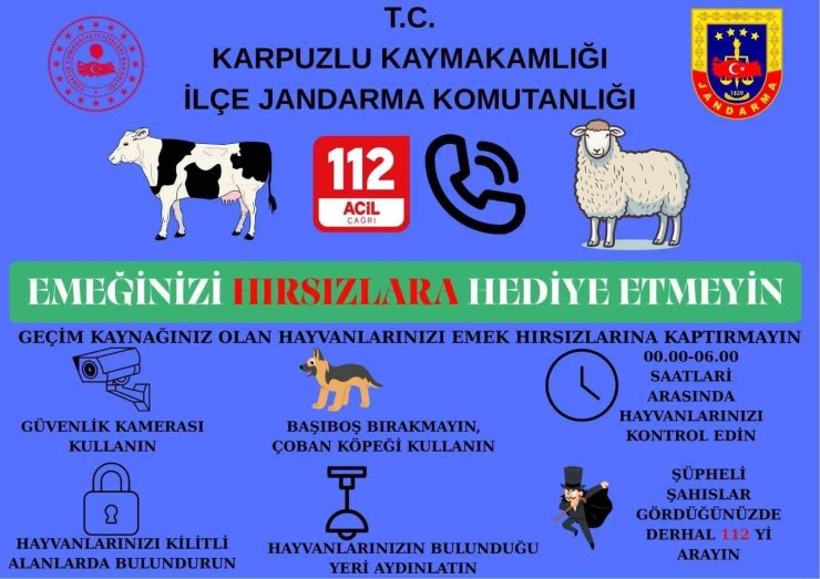 Jandarmadan Kurban Bayramı öncesi hırsızlık uyarısı