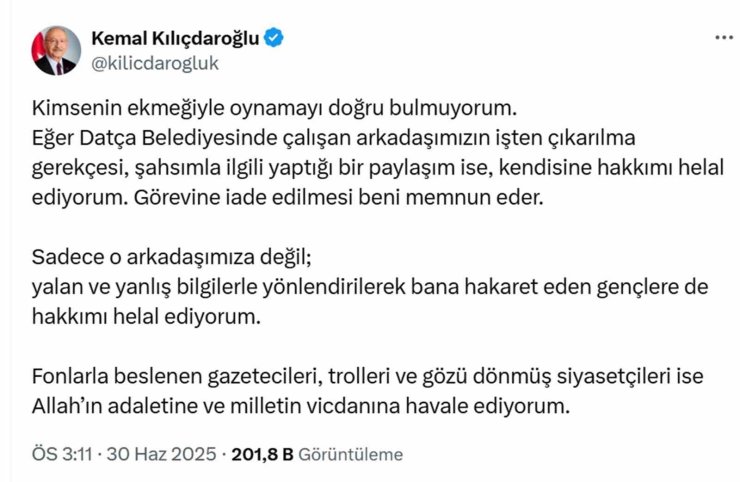 Kılıçdaroğlu’ndan Datça Belediyesine çağrı