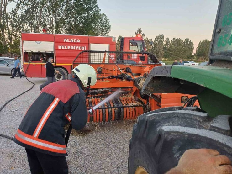 Balya makinesinde çıkan yangına zamanında müdahale